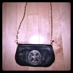Tory Burch clutch with removeable gold link strap
